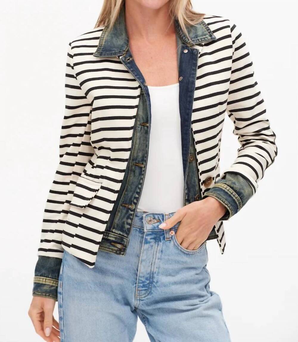 NEW SIX/FIFTY veronica mixed media blazer in striped